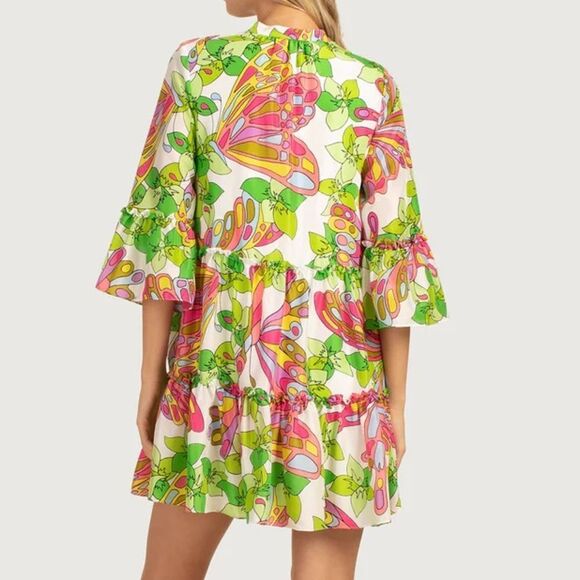 TRINA TURK NWT MOVIE COLONY 2 DRESS SIZE XS - Colorful Silk- Tiered Ruffle - Picture 3 of 11